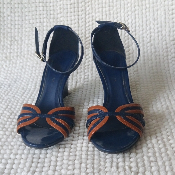 Charles & Keith Ankle Straps Navy and Tan Wedge Sandals - Picture 16 of 16